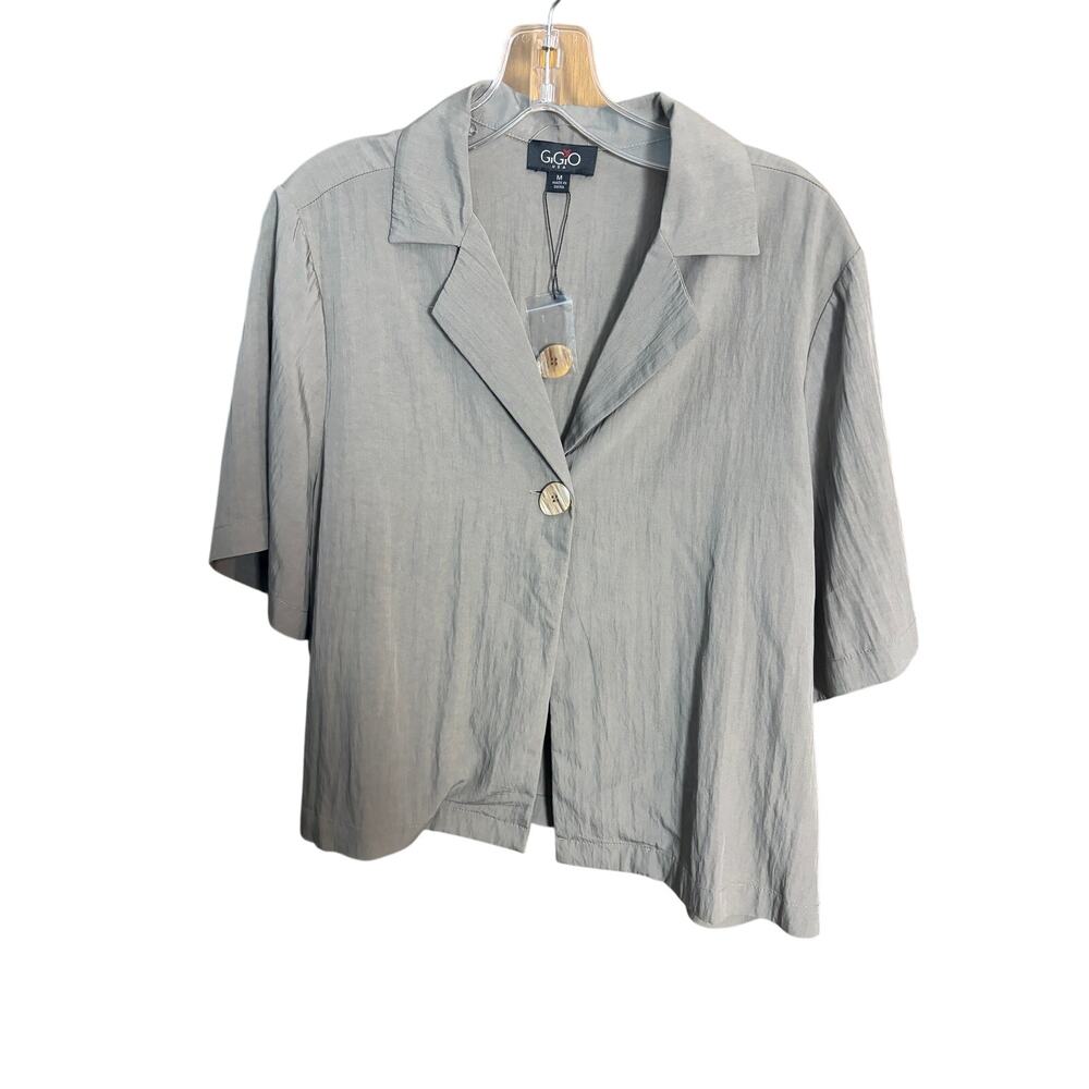 GiGio USA Gray Open Front‎ Top M Lightweight Short Sleeve Oversized Boxy NWT
